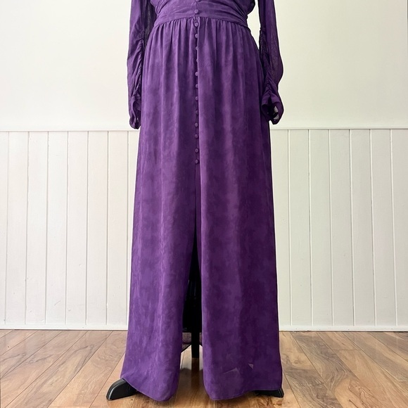 Zara Purple Jacquard Pleated Puff Sleeve Midi Dress Size S - Picture 4 of 16